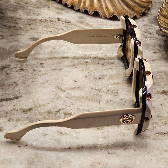 RARE GUCCI HOLLYWOOD FOREVER OVERSIZED SQUARE IVORY MASK EMBELLISHED SUNGLASSES - Picture 7 of 11